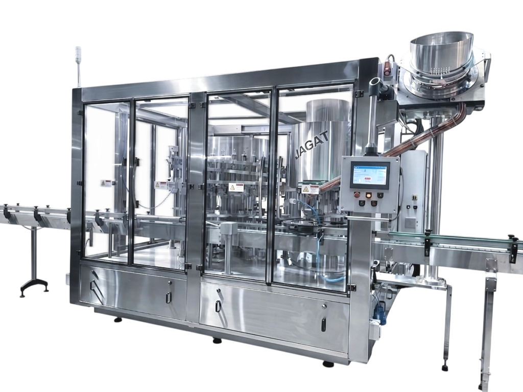monoblock filling sealing machine manufacturer India — Jagat Industries automatic volumetric screw capping machine